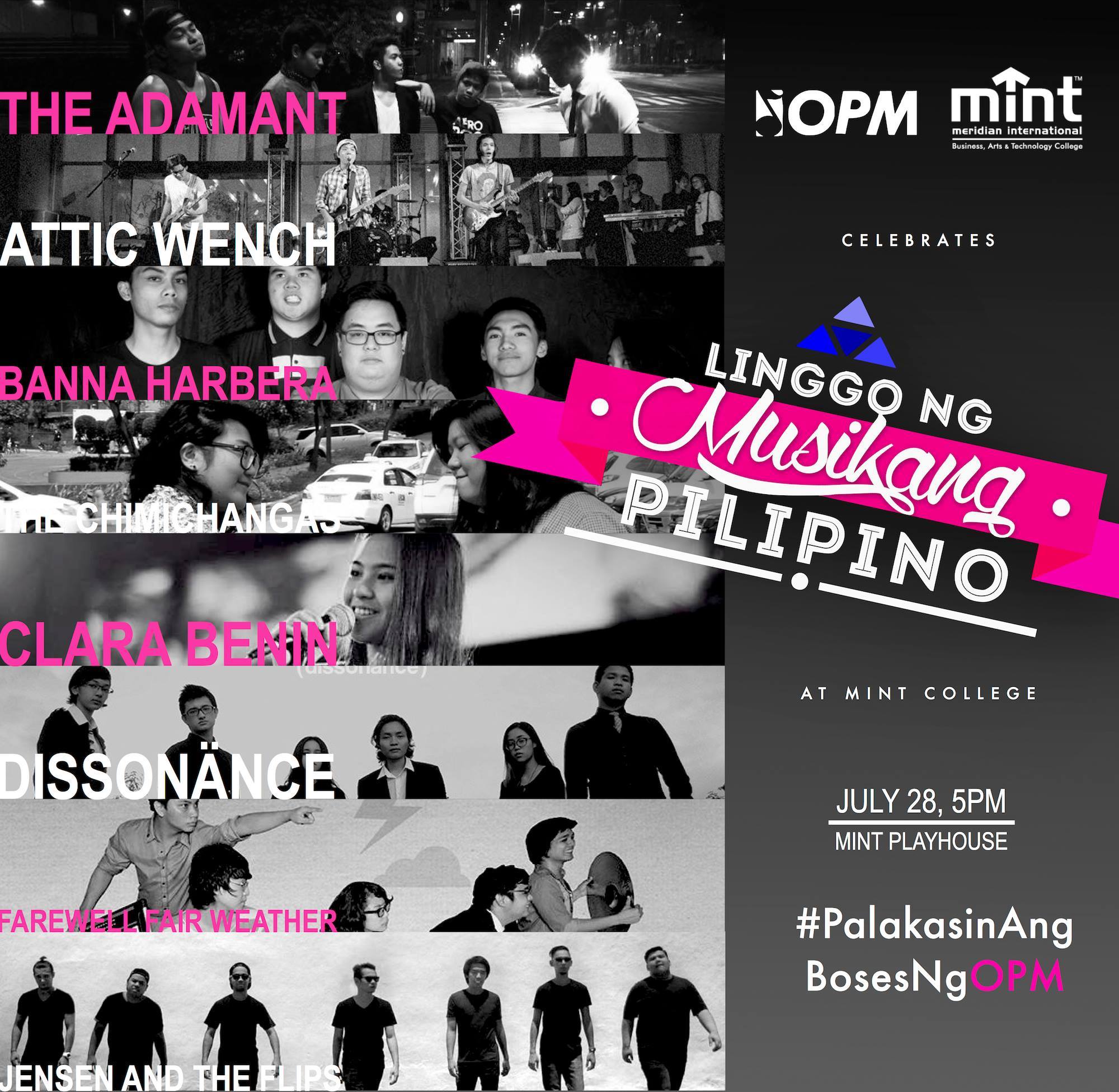 Mony Romana This is getting to be a great habit: seeing bands composed of our students from CSB and MINT on one bill. Catch the future sounds of OPM, college based bands, celebrating Linggo ng Musikang Pilipino at MINT College. Check them out! Register here : https://www.eventbrite.com/e/the-future-sounds-of-opm-tickets-17846519420