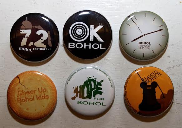 INSPIRATIONAL buttons designed by students of Bohol Island State University inspire people to rally behind Bohol after the earthquake.