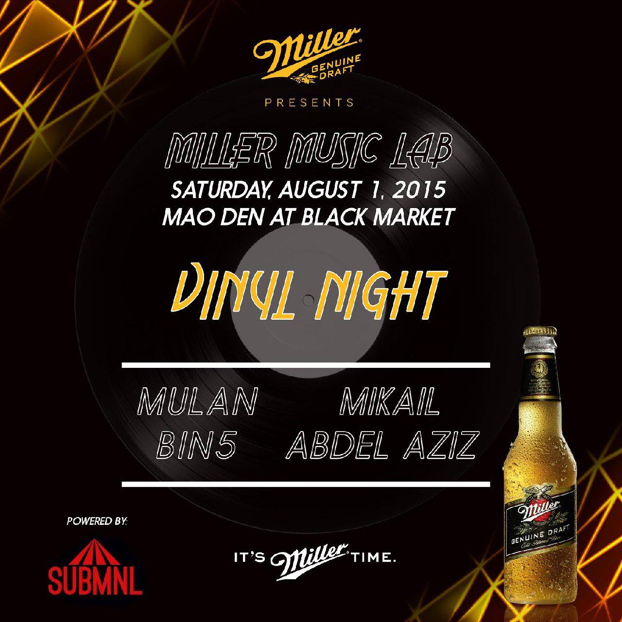 Miller Genuine Draft presents the first edition of MILLER MUSIC LAB at Mao Den. The lab will take place bi-monthly, showcasing quality and pushing artists outside of their comfort zones. First up is VINYL NIGHT, 12" only from some of Manila's best. subMNL will be present filming in their usual style. #MillerPH #ItsMillerTime