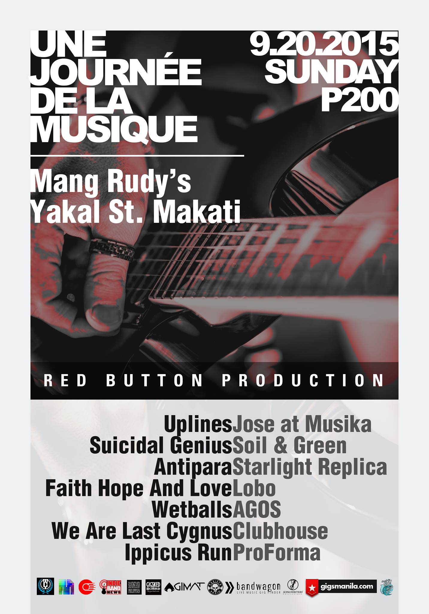 Today at 5:23am Starts in about 3 hours · 80°F Partly Cloudy Show Map Mang Rudy's Tuna Grill And Papaitan 148 A Yakal Street San Antonio Village, 1230 Makati, Philippines Red Button Production "une journée de la musique" September 20, Sunday | 7PM Mang Rudy's - Yakal St. Makati Entrance Fee: P200 with 1 free beer. performances by: Jose at Musika Soil & Green Starlight Replica Lobo AGOS Clubhouse ProForma Uplines Suicidal Genius Antipara Faith Hope And Love Wetballs We Are Last Cygnus Ippicus Run Event Link: https://www.facebook.com/events/894987190555404/