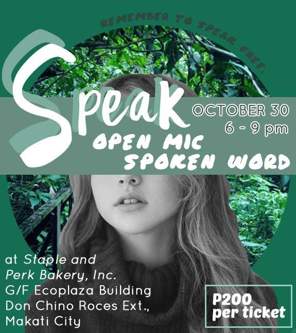 Friday, October 30 Staple and Perk Bakery We would like to invite everyone to come and join us as we practice the art of poetry this October 30, 2015 at Staple and Perk Bakery! Tickets at PHP 200.00 | 6PM - 9PM See you there ~ !