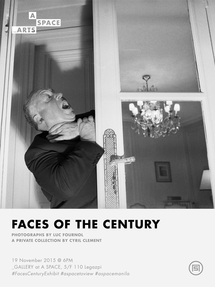 _ARTS: Faces of the Century clock Thursday, November 19 at 6:00pm 2 days from now · 90°F / 73°F Clear pin Show Map A Space - Philippines 110 Legazpi Street, 1229 Makati, Philippines An exclusive photography exhibition from Paris to Manila, first prints, icons of the 20th century. You have to see this. We are humbled and ecstatic to present you a private collection by Cyril Clement called “Faces of The Century” For the first time, the historical images of the late French photographer Luc Fournol will be brought to the Philippines. Intimate portraits of Truman Capote, Ernest Hemingway, Pablo Picasso, Yves Saint Laurent, Frank Sinatra, Salvador Dali, and Charlie Chaplin are just a few of the famous historical personalities, artists and celebrities from the 20th century that will be featured in this project. From the private collection of Cyril Clement, this exhibit will be the first of its kind in the country, an exclusive view of pieces that Fournol was not able to present prior to his death in 2007. Come and join us in this adventure. Public viewing will be on the 19th of November | _GALLERY at A SPACE ------- A Space - Philippines November 6 at 2:16pm · We are humbled and ecstatic to present you a private collection by Cyril Clement called “Faces of The Century” For the first time, the historical images of the late French photographer Luc Fournol will be brought to the Philippines. See you on November 19, 6pm at A SPACE _GALLERY!