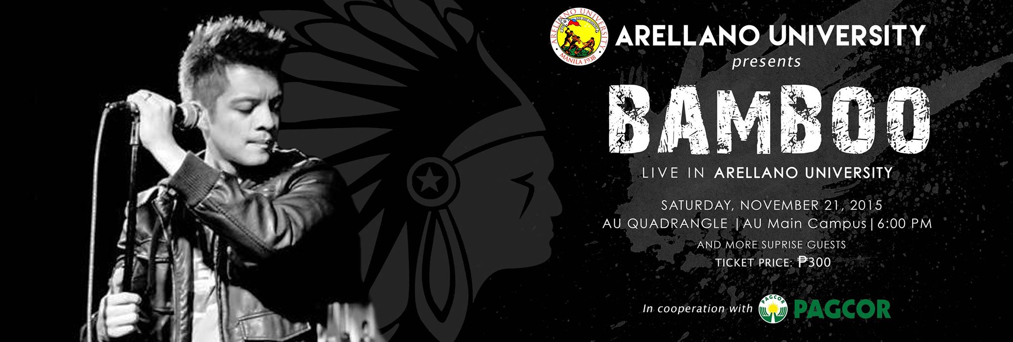 Bamboo Live at Arellano University Saturday, November 21 at 6:00pm Show Map Arellano University (Official) 2600 Legarda St., Sampaloc, 1008 Manila, Philippines Bamboo Live at Arellano University Saturday, November 21,2015 | 6:00PM Au Quadrangle | AU MAIN CAMPUS Ticket Price: ₱300