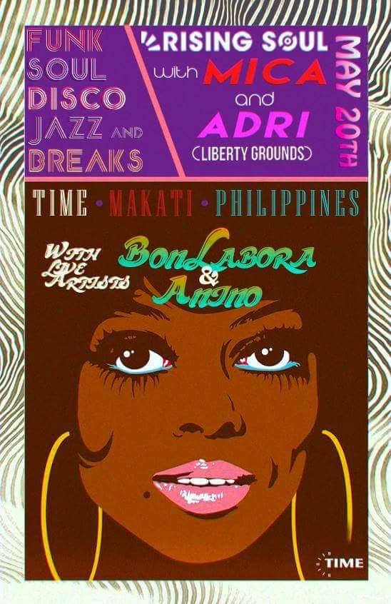 Rising Soul: On The Roof Deck clock Friday at 11 PM - 3 AM May 20 at 11 PM to May 21 at 3 AM pin Show Map TIME, Makati Avenue , Makati City 7840 Makati Avenue, Makati City, Makati, Philippines About Discussion Write Post Add Photo / Video Create Poll Details Rising Soul on the Roof Deck this month for a special mix up of Funk Soul, Disco, Jazz and Breaks with our resident DJ Mica and our guest from Liberty Grounds - Adri from 11pm - 3am. Joined by 2 awesome artists Bon Labora and Anino! Who will be painting us a pretty picture LIVE, using their creative minds, to add to the Rising Soul Art collection of 2016! See you on the roofdeck! Come join us all for a boogey!!