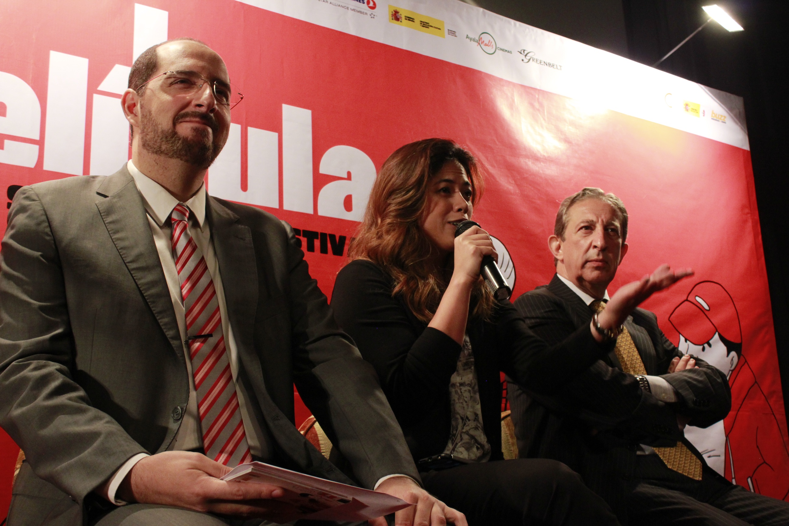 Mr. Carlos Madrid, (Director of Instituto Cervantes), FDCP Chair Liza Diño, and His Excellency Ambassador Luis A. Calvo Castaño (Ambassador of the Embassy of Spain) at the Pelicula press conference​