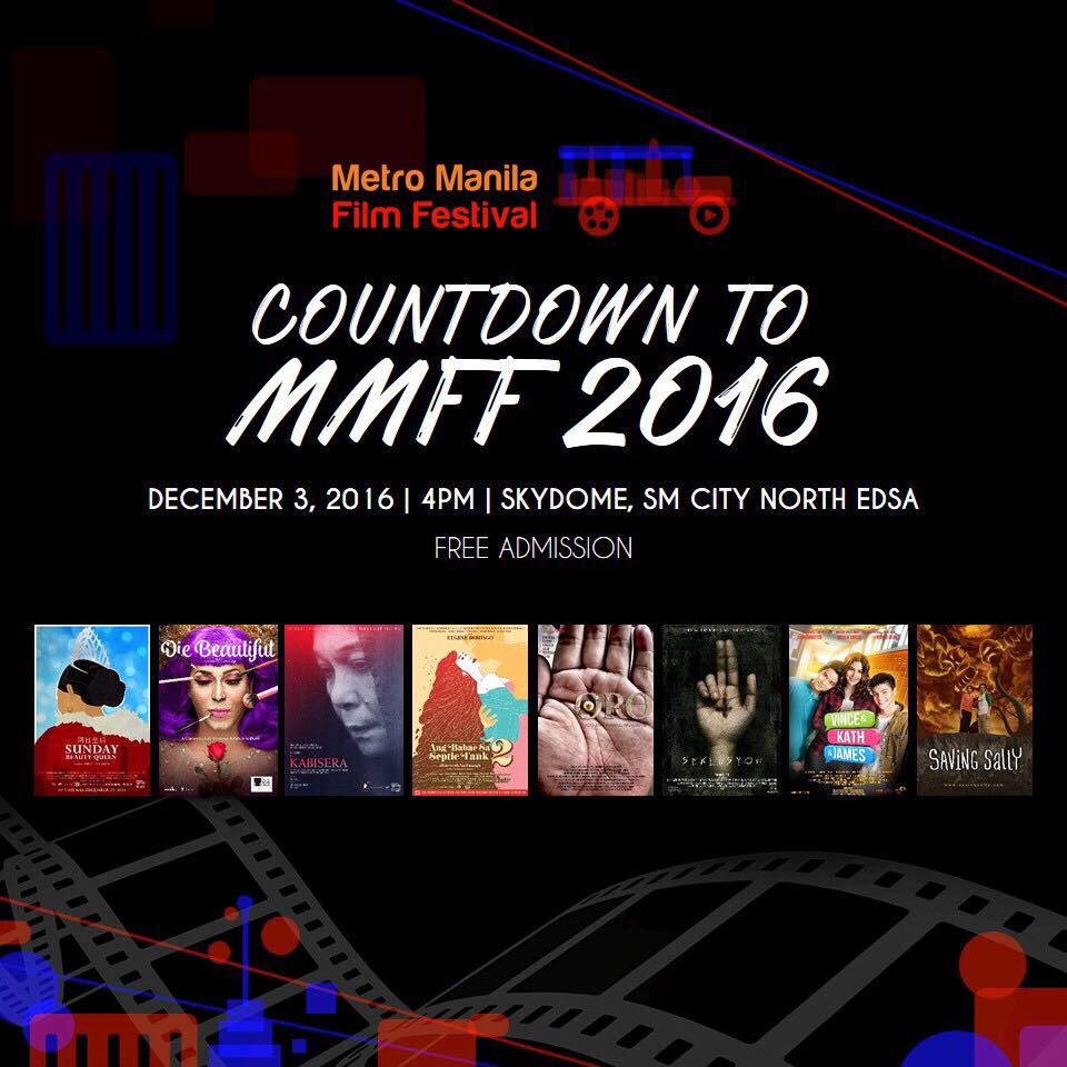Metro Manila Film Festival (MMFF) Official Page Liked · November 28 · Mga Ka-Cinesama, kita kita tayo ngayong Sabado, December 3, sa Skydome, SM City North EDSA for the Countdown to #MMFF2016! Meet the stars and celebrate our entries this year! Free admission so invite your friends.